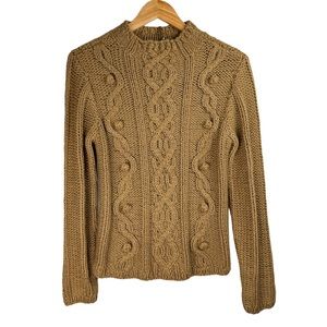 NWT Caslon Chunky Cable Knit Bobble Sweater Sz Small Tan Camel Wool Blend